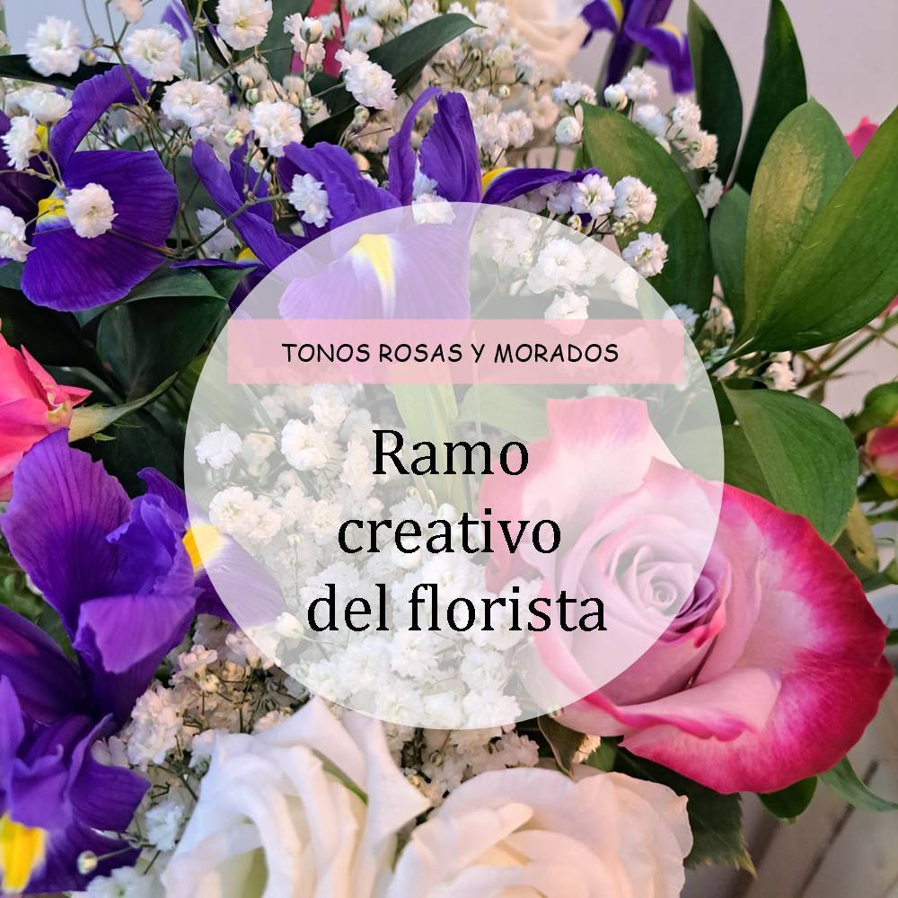 Ramo creativo del florista en tonos morados y rosas